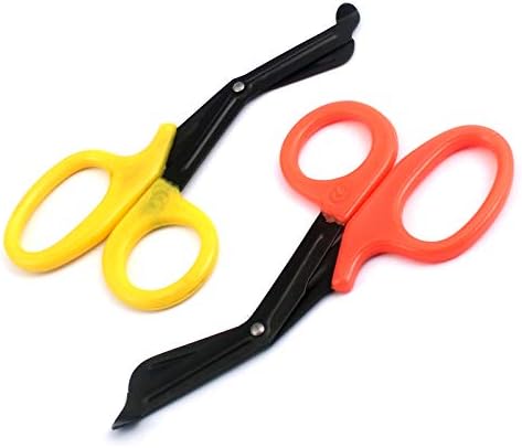 Травматологические ножици G. S 7,25 - Черни Бинтовые Ножици от неръждаема стомана с трайно покритие - 2 ОПАКОВКИ - (Жълто и оранжево)