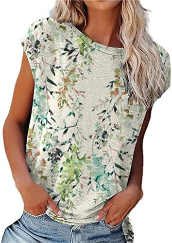 Блуза с Цветен Модел за момиче Без ръкав, С Къс Ръкав 2023 С Деколте Лодка, Памучен Блуза Свободно Намаляване