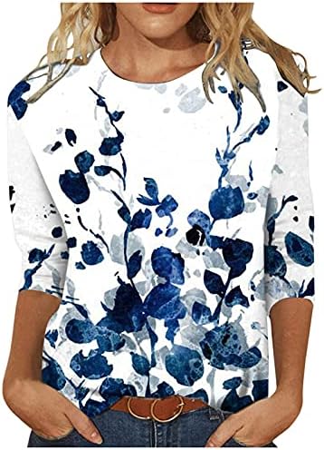 Риза с 3/4 ръкав, Дамски Ежедневни Летни Блузи, Модни Елегантни Блузи, Есенни Модни Сладки Тениски с Кръгло