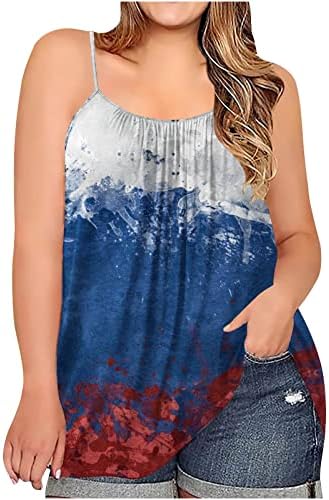 2023 Без Ръкави с Тънки спагети презрамки Памук Американски Флаг на Графичен Негабаритная Блуза, Риза за Жени Риза С Отворен Гръб