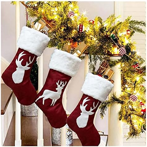 Дефлабные чорапи, Коледни чорапи с оленьими рога 18 инча, снежинка от лен и люспи, Класически дълги чорапи,