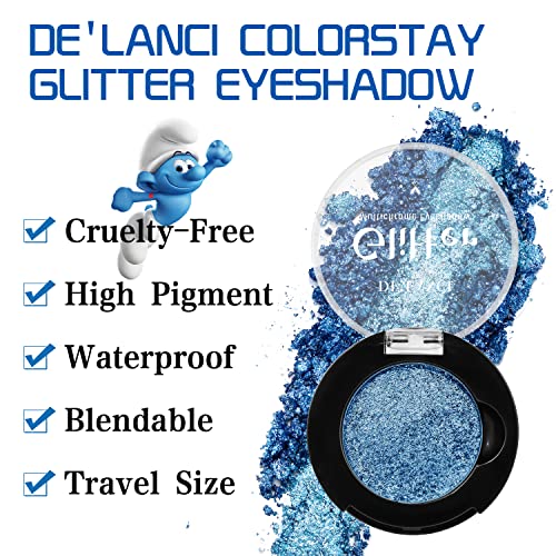 Пъстри сенки за очи DE ' LANCI, Холограма сенки за очи с интензивен цветен ефект, Блестящ тъмносин цвят, Высокопигментированные