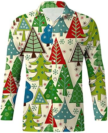 WOCACHI Коледни Ризи с копчета за Мъже с Дълъг Ръкав, Забавна Коледна Ежедневни Риза с Принтом Снежен човек