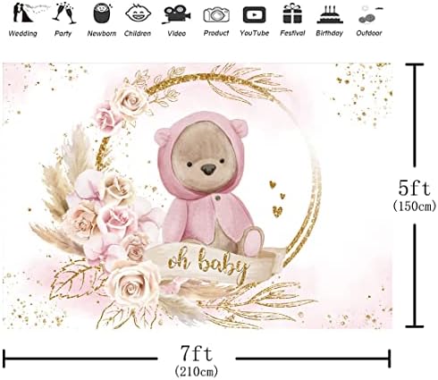 Апертурный Розов Цветен Фон за Душата на Детето 7x5 фута Мечка в стил Бохо Акварелни Цветове На Принцеса за