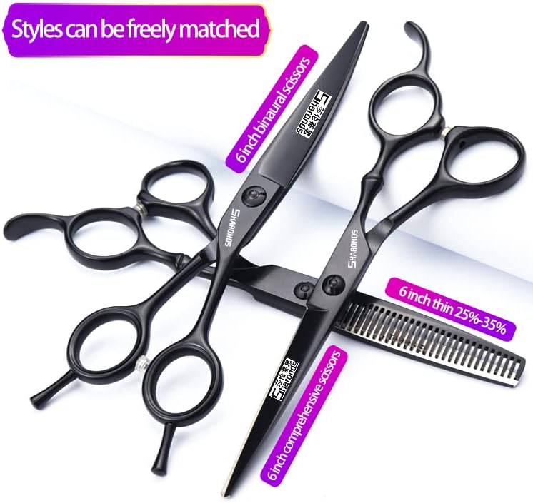 Професионални ножици за оформяне на косата и Комплект Ножици за Филировки на косата - Черен - Неръждаема Стомана