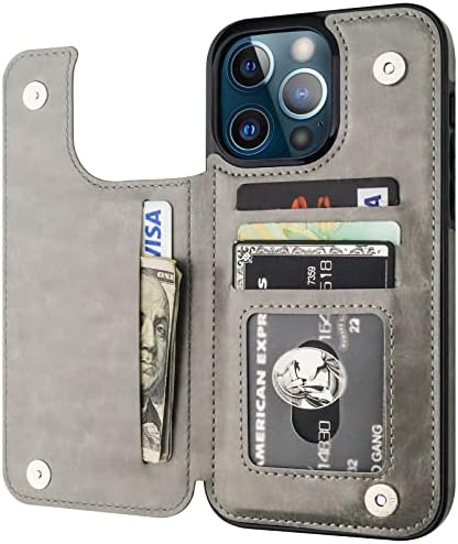 Onetop е Съвместим с iPhone 13 Pro Max Калъф-портфейл с държач за карти, калъф-поставка от изкуствена кожа с отделения за карти, Двойна магнитна закопчалка и здрав, устойчив на