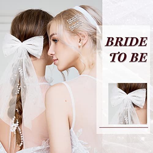 3 предмет, украса за моминско парти, сватба перлено-бял лък за коса, сватбени сребърни щипки за коса, щипки