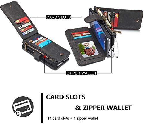 Флип калъф за мобилен телефон HAIJUN, една чанта-портфейл за Samsung Galaxy S7Edge, 2 в 1, Кожена с цип, Сменяем Магнитен 14 Слотове за карти, Клатч, Кожен Портфейл, Чанта-кобур, калъ?