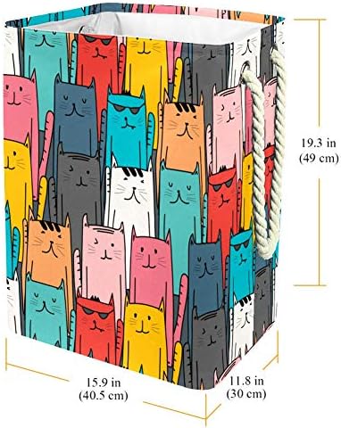Inhomer Цветни Рисованный Фигура Котки 300D Оксфорд PVC, Водоустойчив Кошница За Дрехи, Голяма Кошница за Дрехи