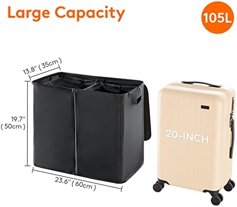 Двойна кошница за дрехи Lifewit обем 136 л, зареден с Двойна кошница за дрехи с обем 105 литра с капак и сменяеми
