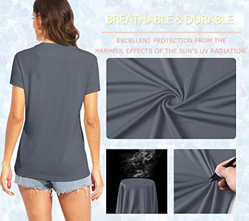 Дамски тениски TACVASEN UPF 50 +, Слънчеви Блузи с V-образно деколте и къс ръкав, бързо съхнещи Тениски за Разходки,
