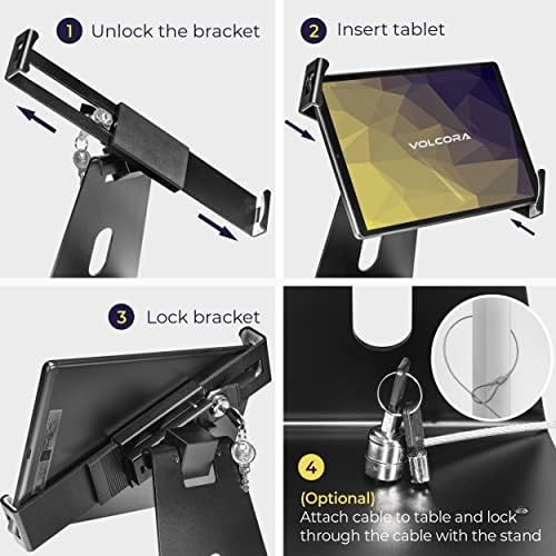 Стойка за таблет Volcora iPad с кражба спирачка брава - Черен, с прикрепен за таблет 10-13 сантиметра, Отточна