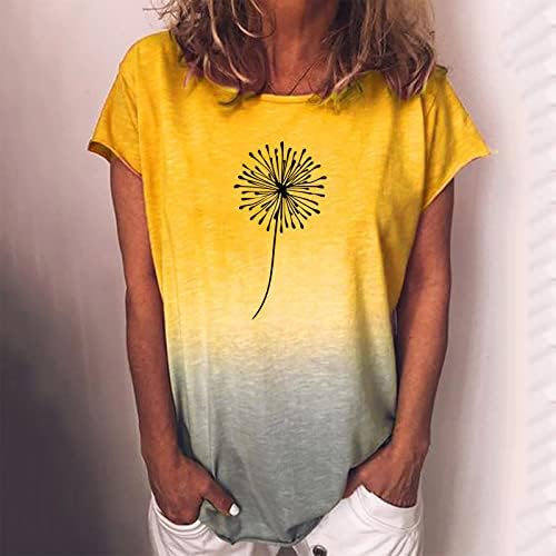 Женска Тениска с Кръгло деколте и деколте Лодка за Момичета, Памучен Тениска с Флорални Принтом под формата