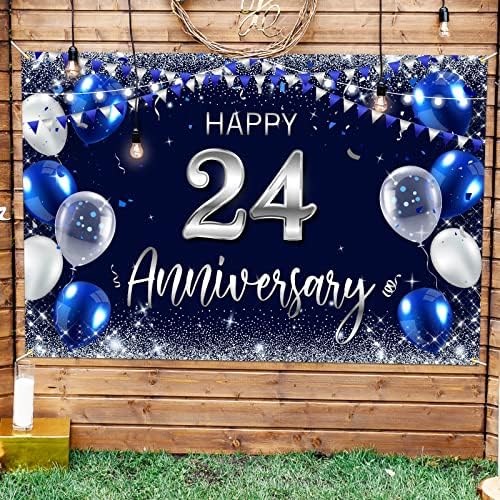 От 24-мата Годишнина на Фона на Банер Декор Тъмно Синьо - Сребрист Блясък С 24-Годишната Годишнина от Сватбата