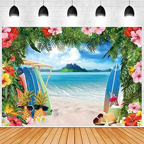 Летен Плажен Фон за снимки на Океана за хавайски парти Алоха, Синьото Небе, Плажната Дъска за сърф, Цвете, Банер