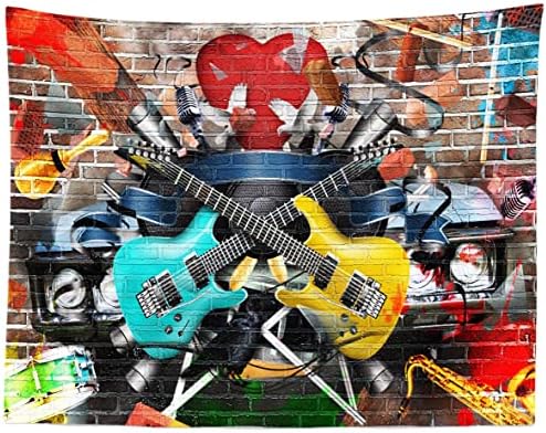 BELECO 10x8ft Текстилен Фон за Китара в стил рок-н-Рол, Графити, Тухлена Стена, Музикална Картина, на Фона на