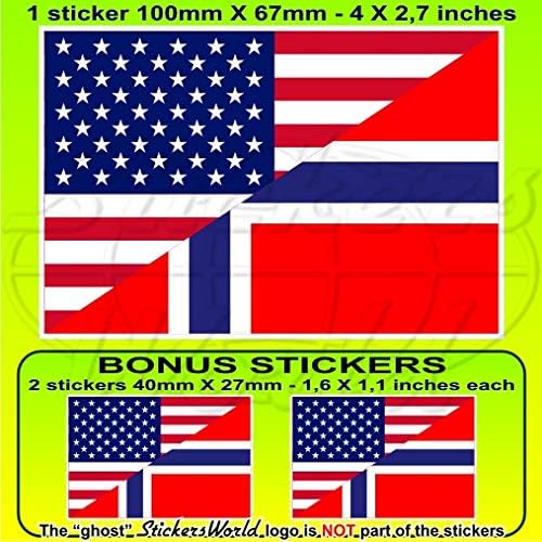 САЩ Съединените американски Щати и Норвегия, сащ и норвежки флаг 4 (100 мм) vinyl броня стикер, стикер x1 +