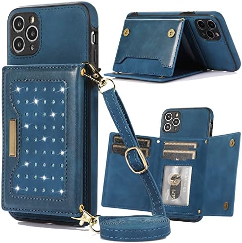 Чанта-портфейл SLLMYYX, Съвместим с iPhone 11 Pro Max, лента за през рамо с RFID заключване, Кожен Калъф за