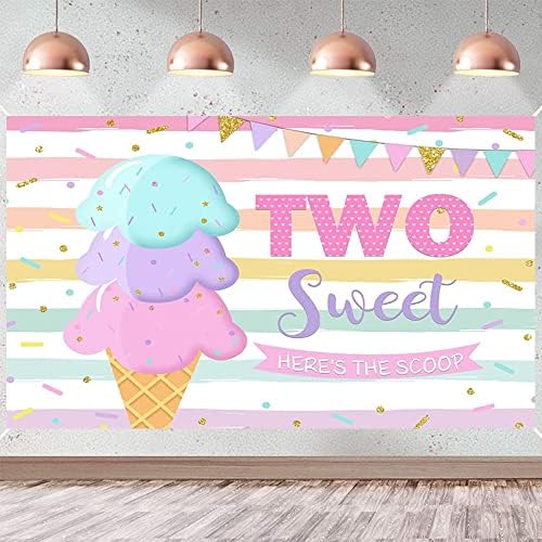 Две Сладки Фон честит Рожден Ден на 2-ри Парти Цветен Фон За Снимки Сладолед и Сладки Десерти Момиче Банер На