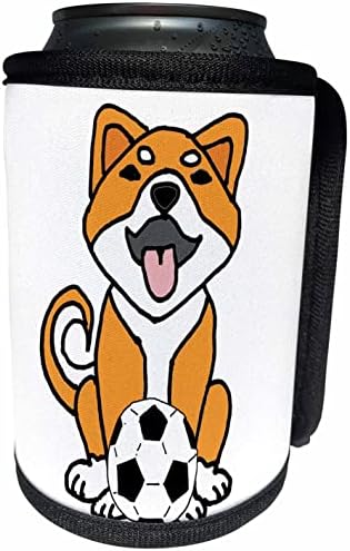 3dRose Сладко Забавно кученце Shiba-Ин играе футбол. - Опаковки за бутилки-охладители (cc_352628_1)