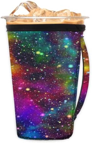 Мъглявина Night Starry Sky Rainbow за многократна употреба Кафе ръкав с лед с дръжка От неопрен За Напитки, кафе лате, Чай, Напитки, Бира (Малко 18-20 грама)