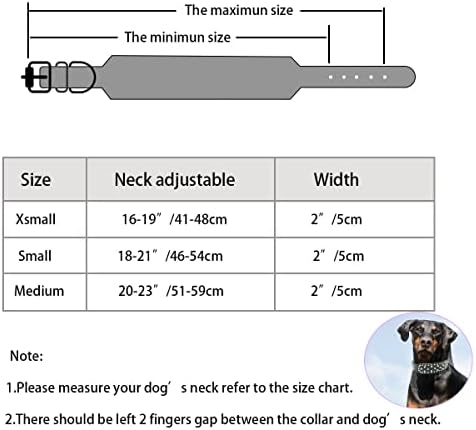 Кожена яка Bonawen, Шипованный нашийник с шипове за големи Средни кучета, ширина 2 инча (Черен, М)