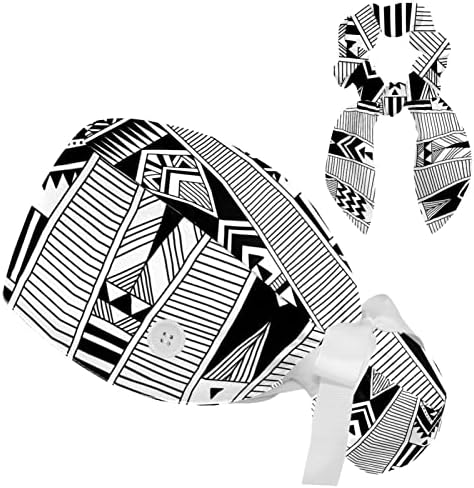 Дишаща Работна Шапка в африканско черно-бяла ивица с Пуговицей, Ластикът за коса с Бантиком, Един Размер Подходящ