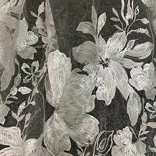 Тюл с ширина 47 см, с бяла бродерия на цветя, лейси плат за шиене на сватбената рокля, на фона на фаты, декорация