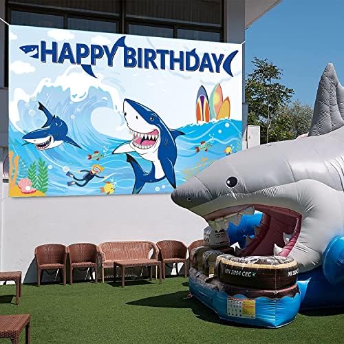 Фон за Рожден Ден с Акули Под морската зона с Акули, Фон за Снимки за Момчета, Детска Лятна Тема с Синьо на