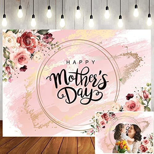 LTLYH 8x6 фута Фон за снимки на Деня на Майката, Фон със Златни и розови цветове, Фон за Снимки на Деня на майката,