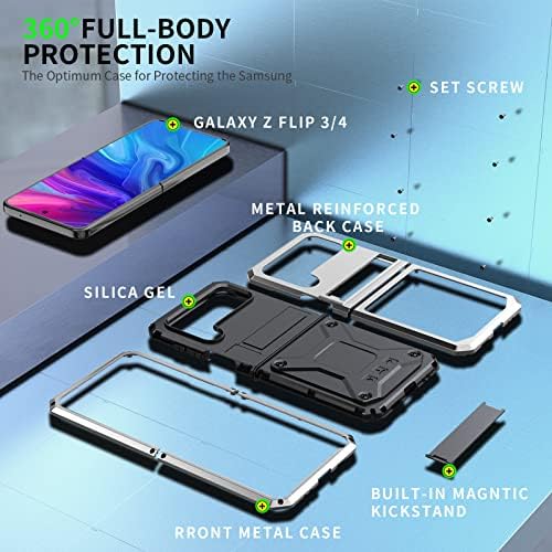 Калъф ANROD за Samsung Galaxy Z Flip 4 5 ГРАМА, през Целия Водоустойчив Удароустойчив Твърд калъф Алуминий Метален