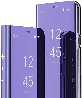 BICHONG е Съвместим с Samsung Galaxy A13 5G Калъф с поставка, завъртащо се на Кожени Огледало за грим, Блестящ