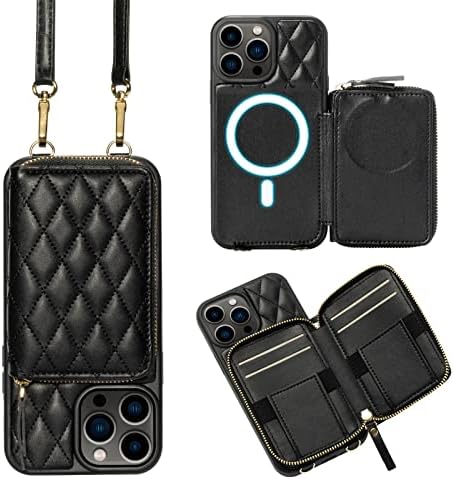 LAMEEKU е Съвместим с калъф-чанта iPhone 14 Pro Max, една Чанта-портфейл с магнитна безжична зареждане през