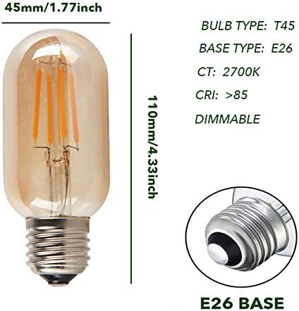 Bulbright 2 бр. Светодиодна лампа с нажежаема жичка T45 4 Вата, което се равнява на 40-Ватова 350 Лумена, средната
