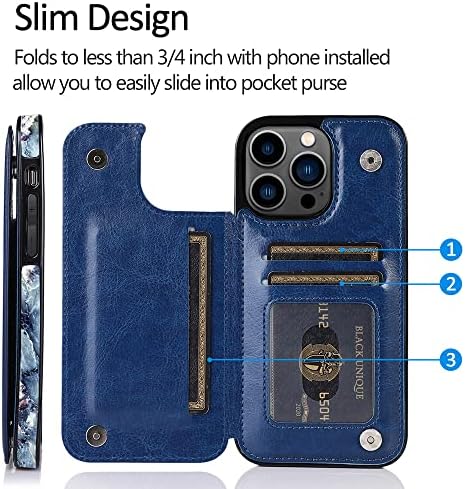 Obbii е Съвместим с iPhone 14 Pro 6,1 Чанта-портфейл с държач за карти, калъф-поставка от изкуствена кожа с
