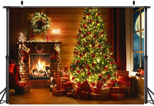Коледен Фон за Камина Lofaris, Зимна Коледна Елха, Подаръци за полето, Дядо коледа, Фон за Снимки на стената