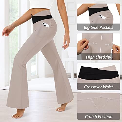 Дамски Разкроена гамаши DLOODA с джобове -Перекрещивающиеся Панталони За йога с висока талия - Разкроена Гамаши