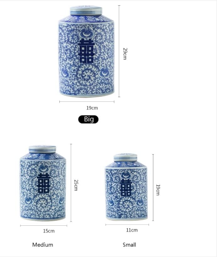 IRDFWH Цзиндэчжэнь на Синьо-бялата Порцеланова Сватба ваза-кана Happy Word Jar Керамична ваза-кана за Сватба ваза Керамична банка (Цвят: D, размер: L)