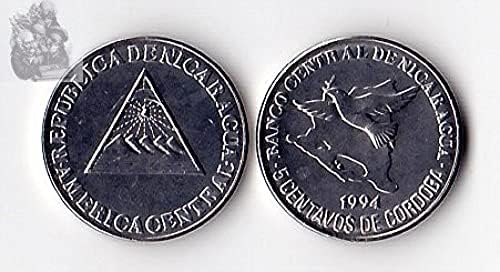 Американска монета Никарагуа 5 Лебеди 1994 година на издаване Чуждестранни Монети Събиране на монети
