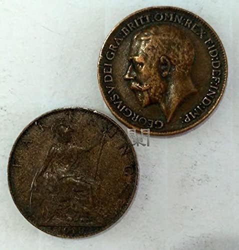 Европейската монета Британски монети 1920 г. Джордж 5-ти Световен 1 Френска Медна монета 1-4 Стотинка