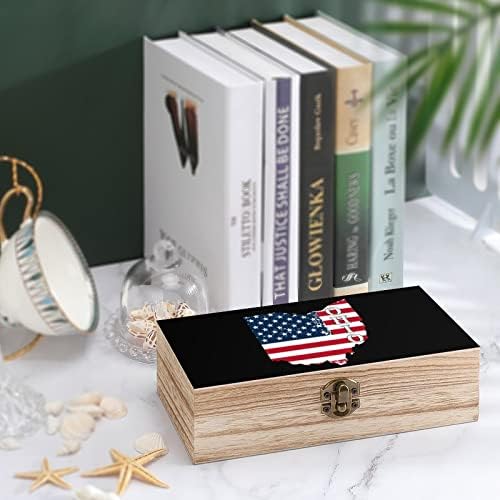 Nudquio Щата Охайо Ретро Американски Флаг Дървена Органайзер За Съхранение Кутия с ретро Ключалка за Бижута Снимки Сувенири Подарък Декоративен