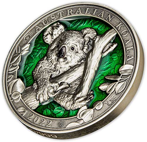 2022 Цвят на дивата природа PowerCoin Австралийска Коала 3 Грама Сребърна монета 5 $ Барбадос 2022 Антични гарнитури