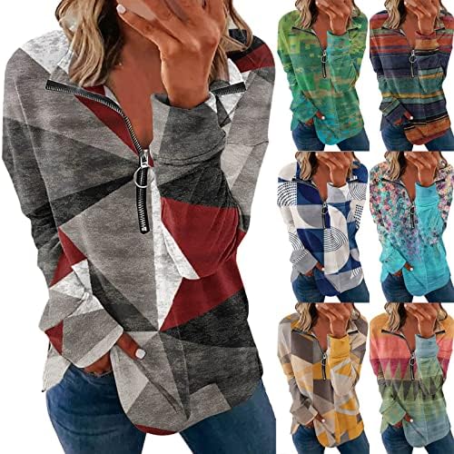 Жена Пуловер Оверсайз с цип, Блузи, Модни Hoody с Дълъг Ръкав, Пуловер с цип в четвърт размер, Есен Облекло